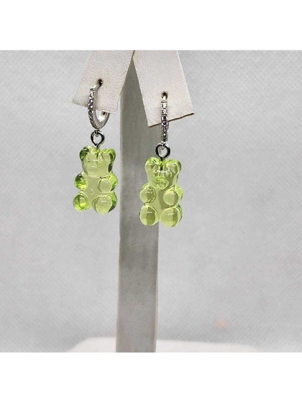 Brand New Sterling Silver 925 GREEN Teddy Bear Huggy Earrings